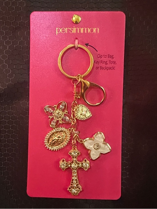Persimmons Accessories - Persimmon Pink Gold-Tone Cross & Charm Keychain